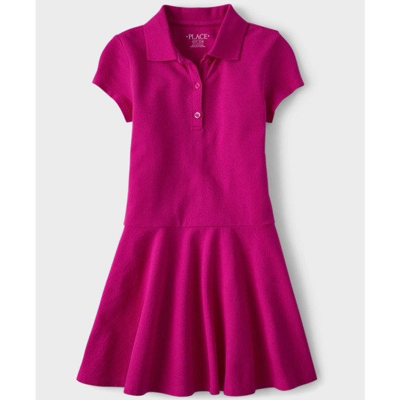 Girls Uniform Soft Pique Polo Dress - Pink (S) - Picture 1 of 4